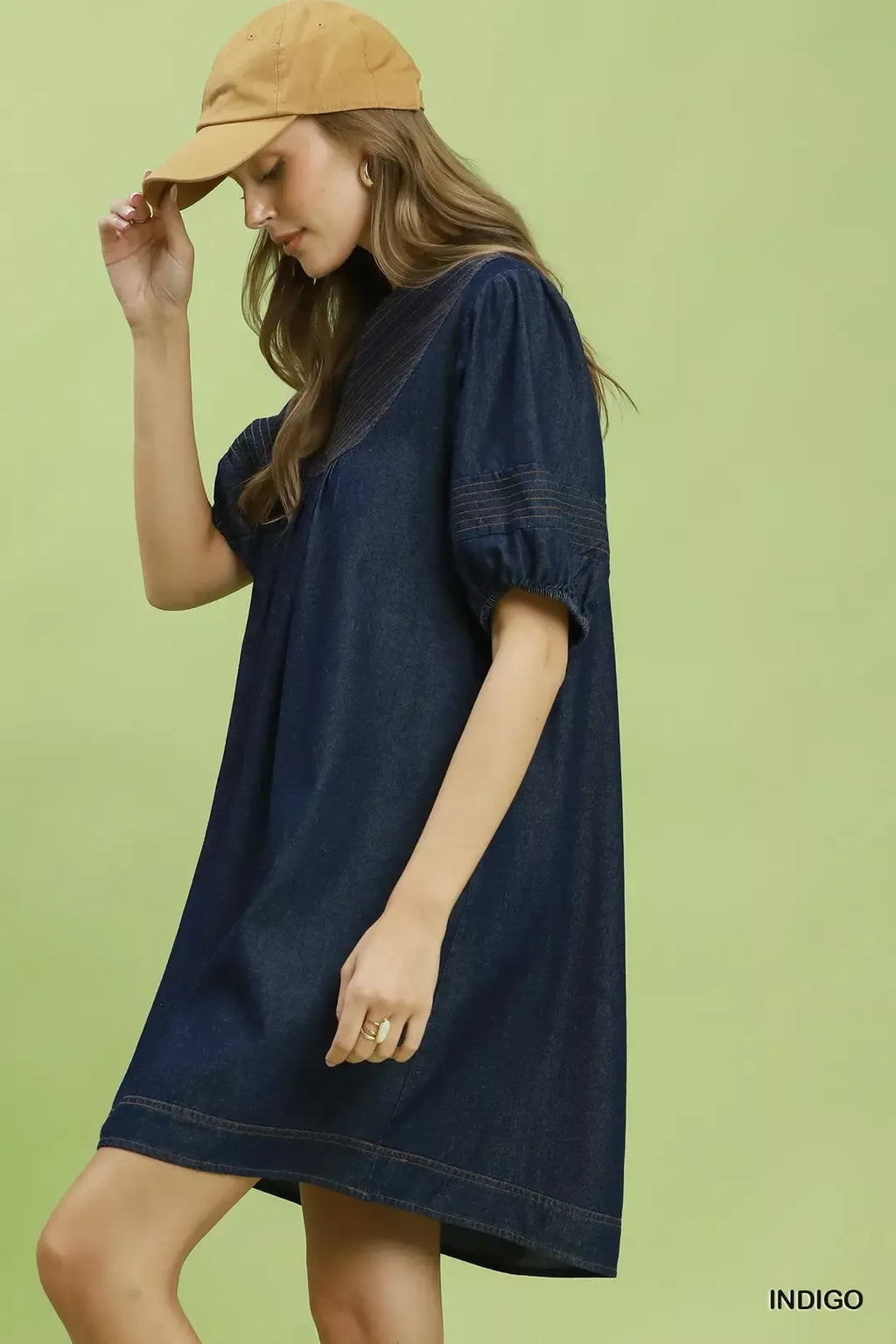 Umgee Notched Puff Sleeve Mini Dress with Pockets - Lilixa.store