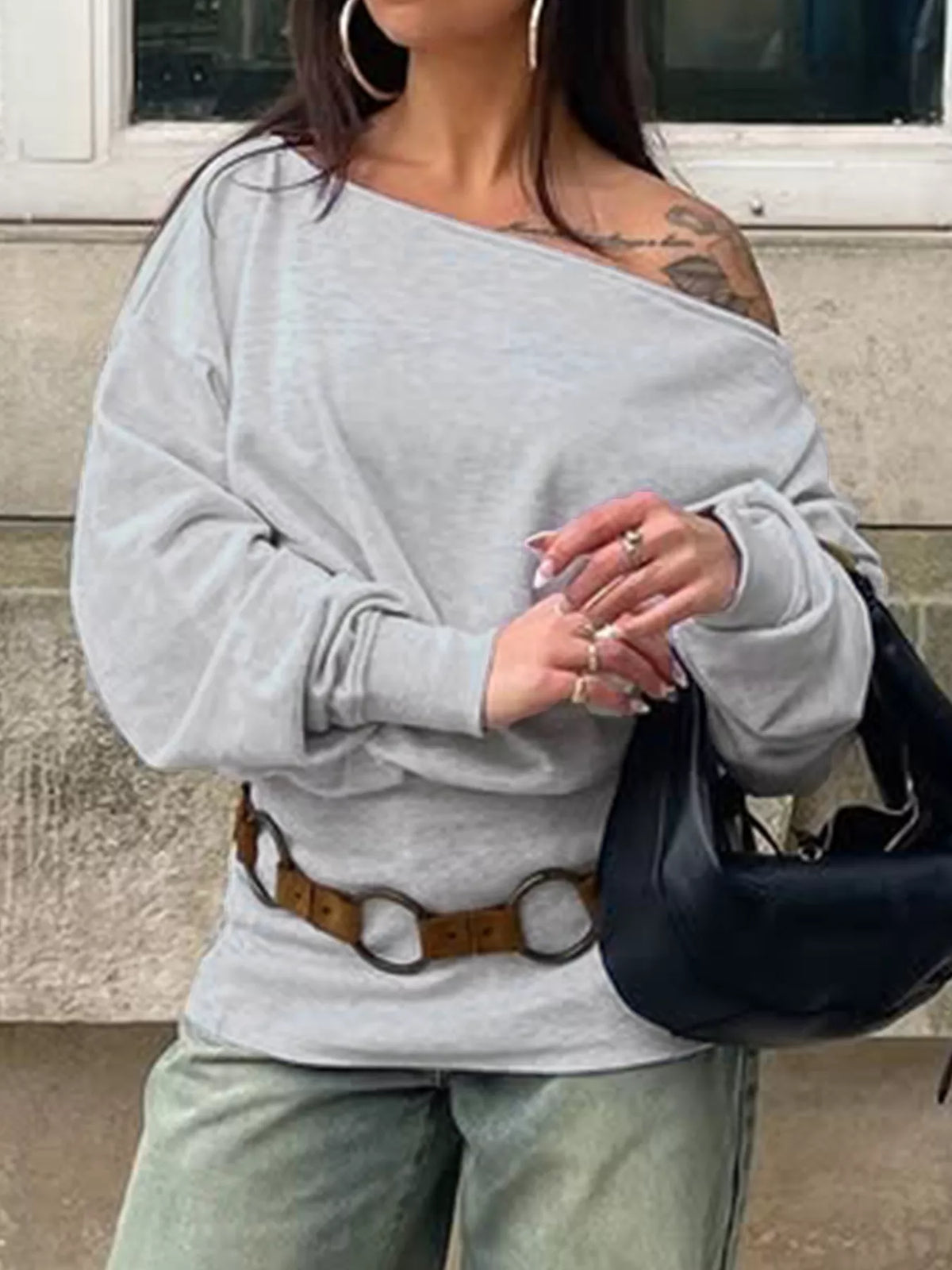 One Shoulder Long Sleeve Casual T-Shirt - Lilixa.store