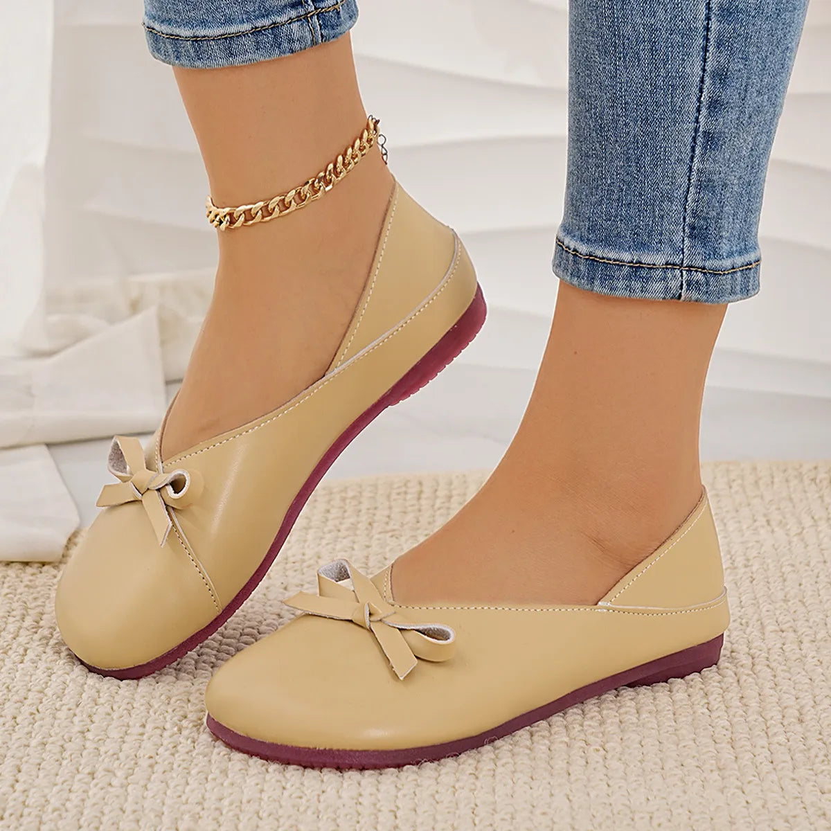 Bow Round Toe Flats Slip-Ons, view 13