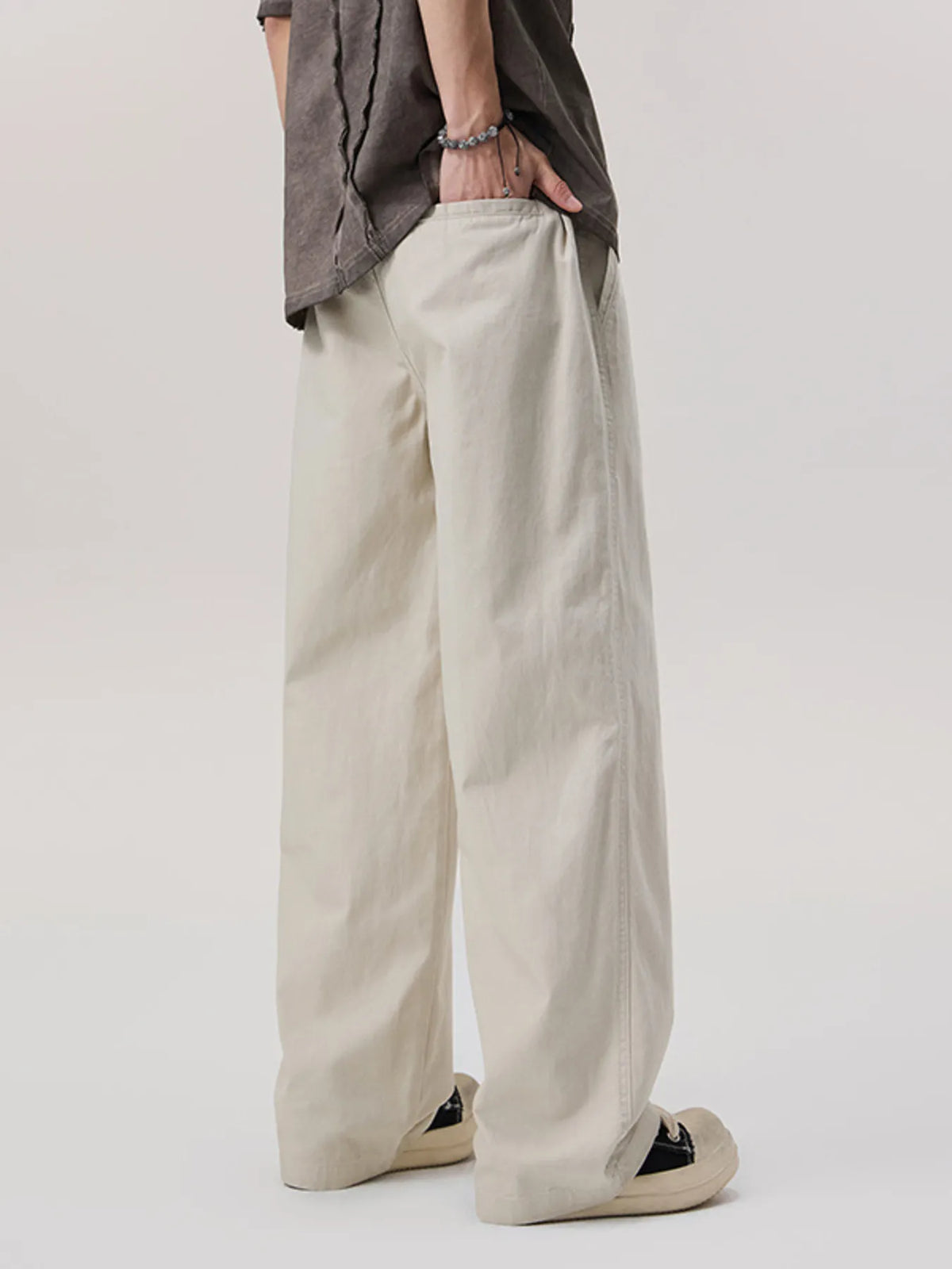 Men's Casual Wide-Leg Drawstring Pants in Off-white, view 4