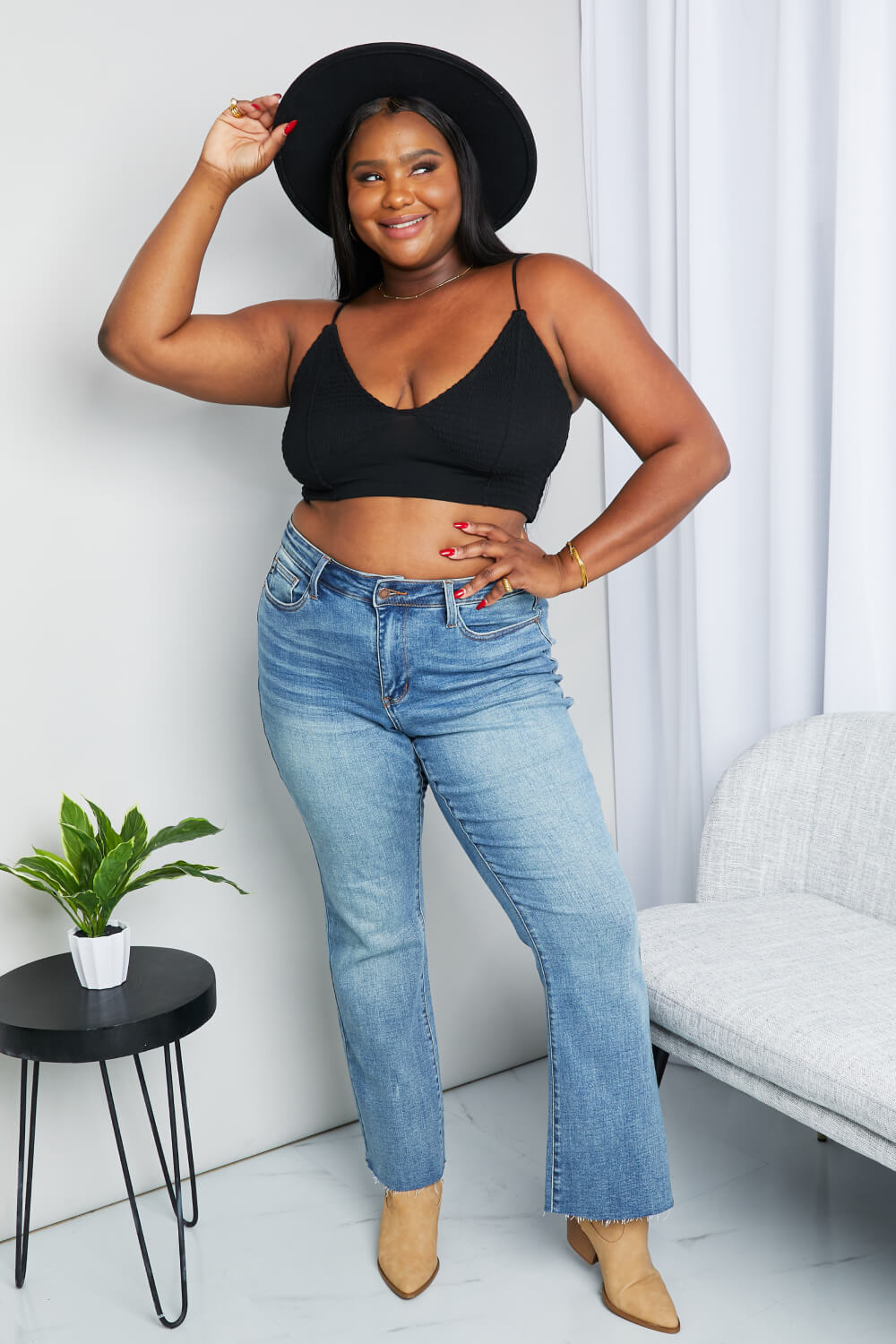Zenana Full Size Textured Spaghetti Strap Bralette in Black Plus Size - Lilixa.store