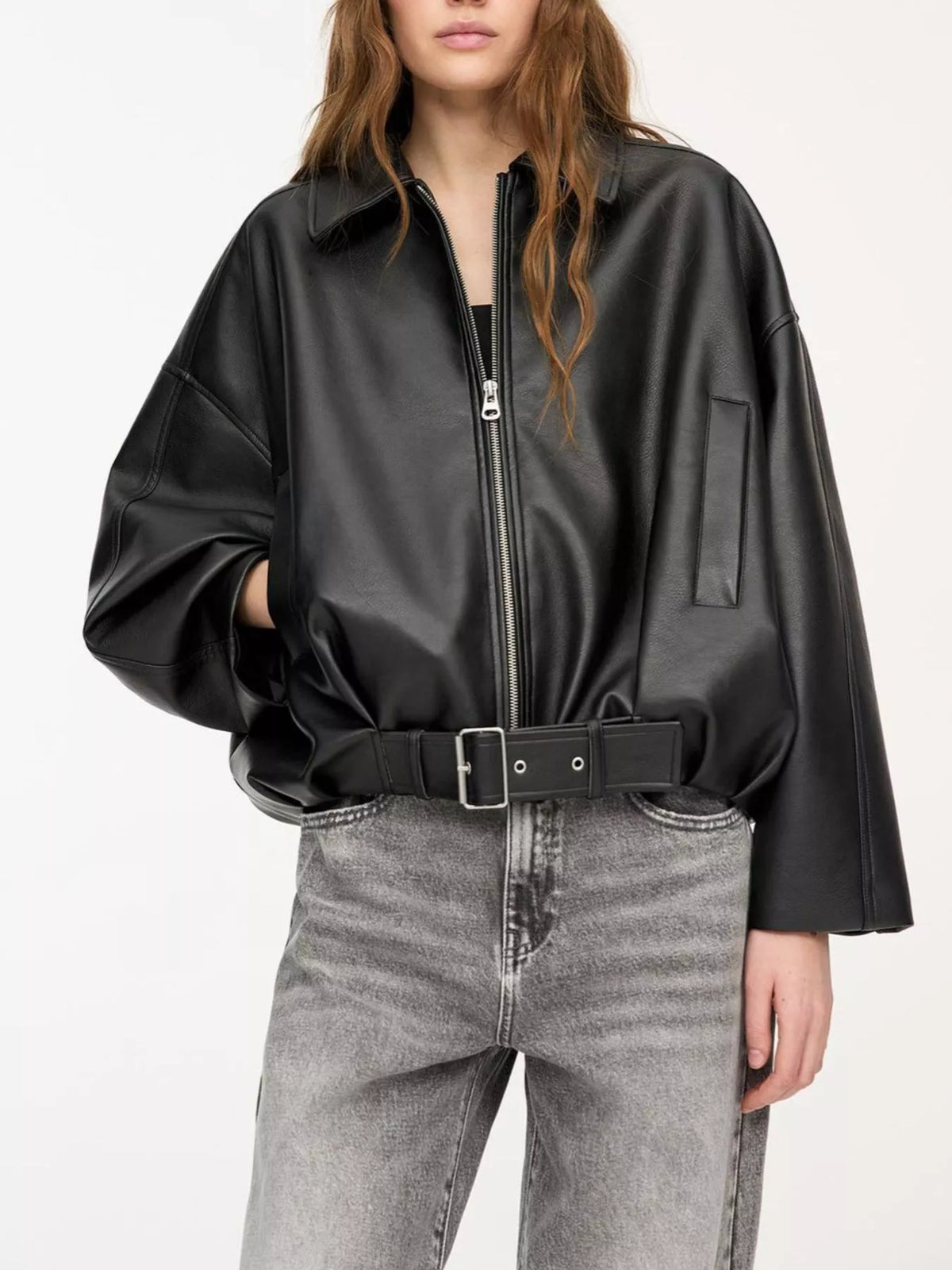 Faux Leather Zip Up Jacket - Lilixa.store