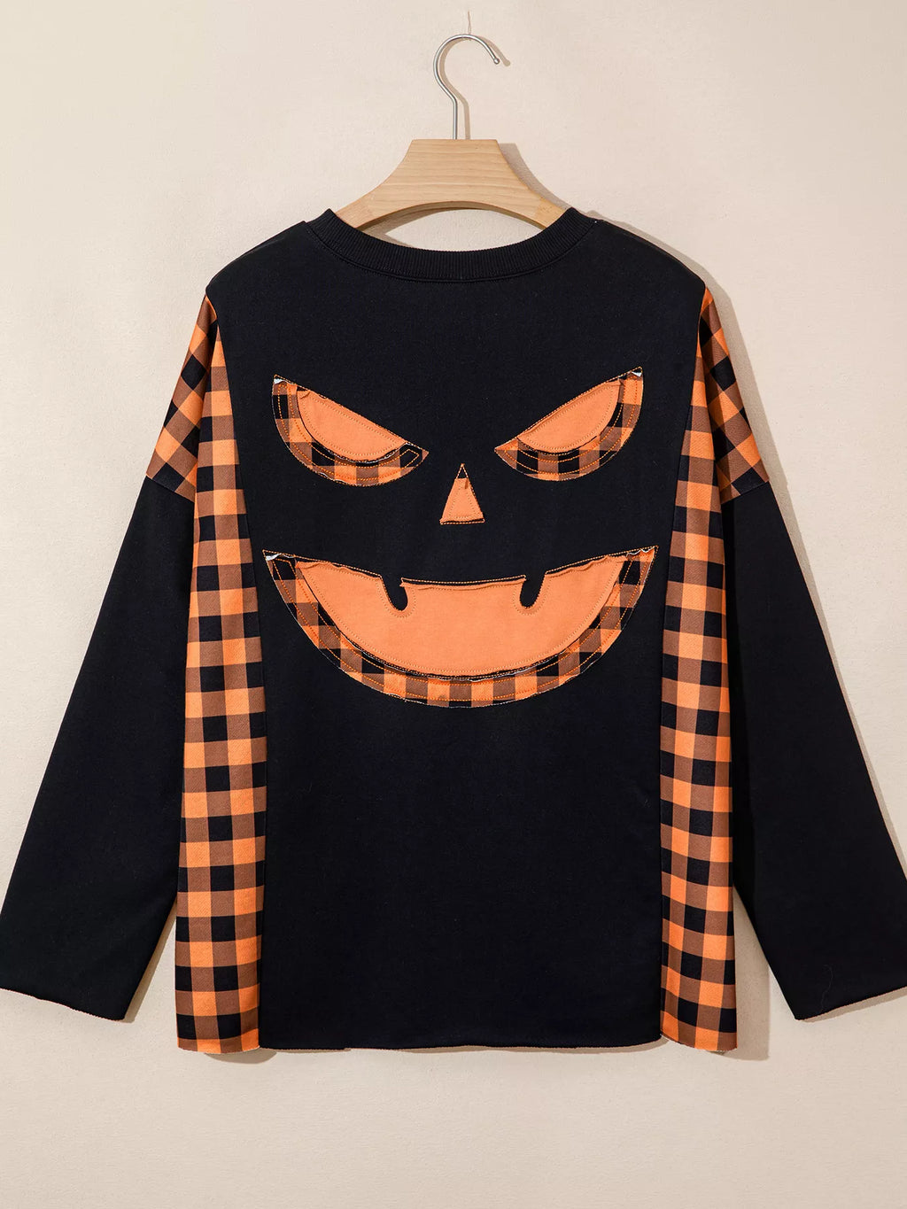 Patchwork Plaid Pumpkin Face Long Sleeve Top - Lilixa.store