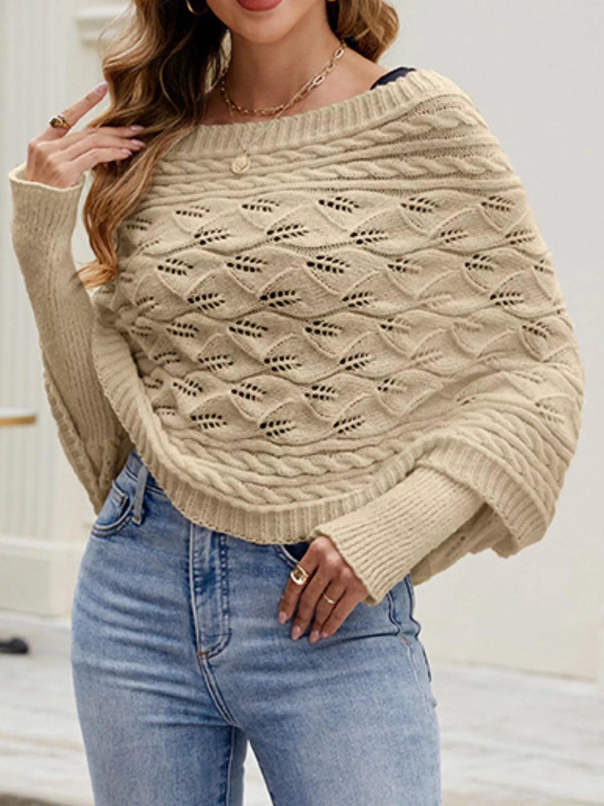 Cable Knit Batwing Sleeve Sweater - Lilixa.store