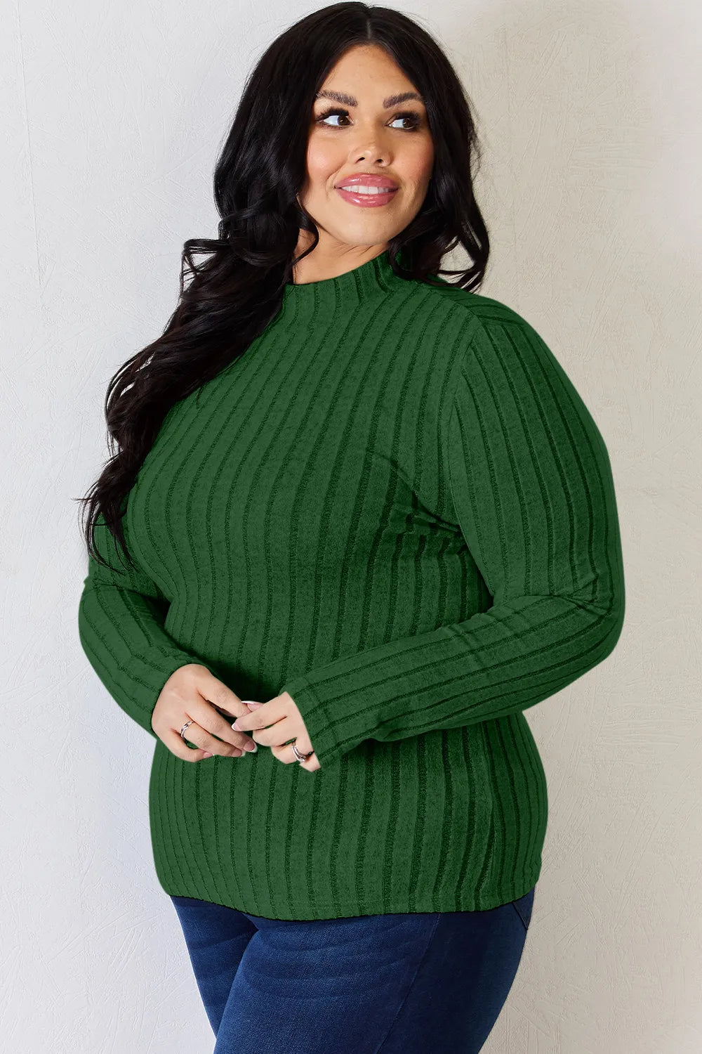 Basic Bae Full Size Ribbed Mock Neck Long Sleeve T-Shirt - Lilixa.store