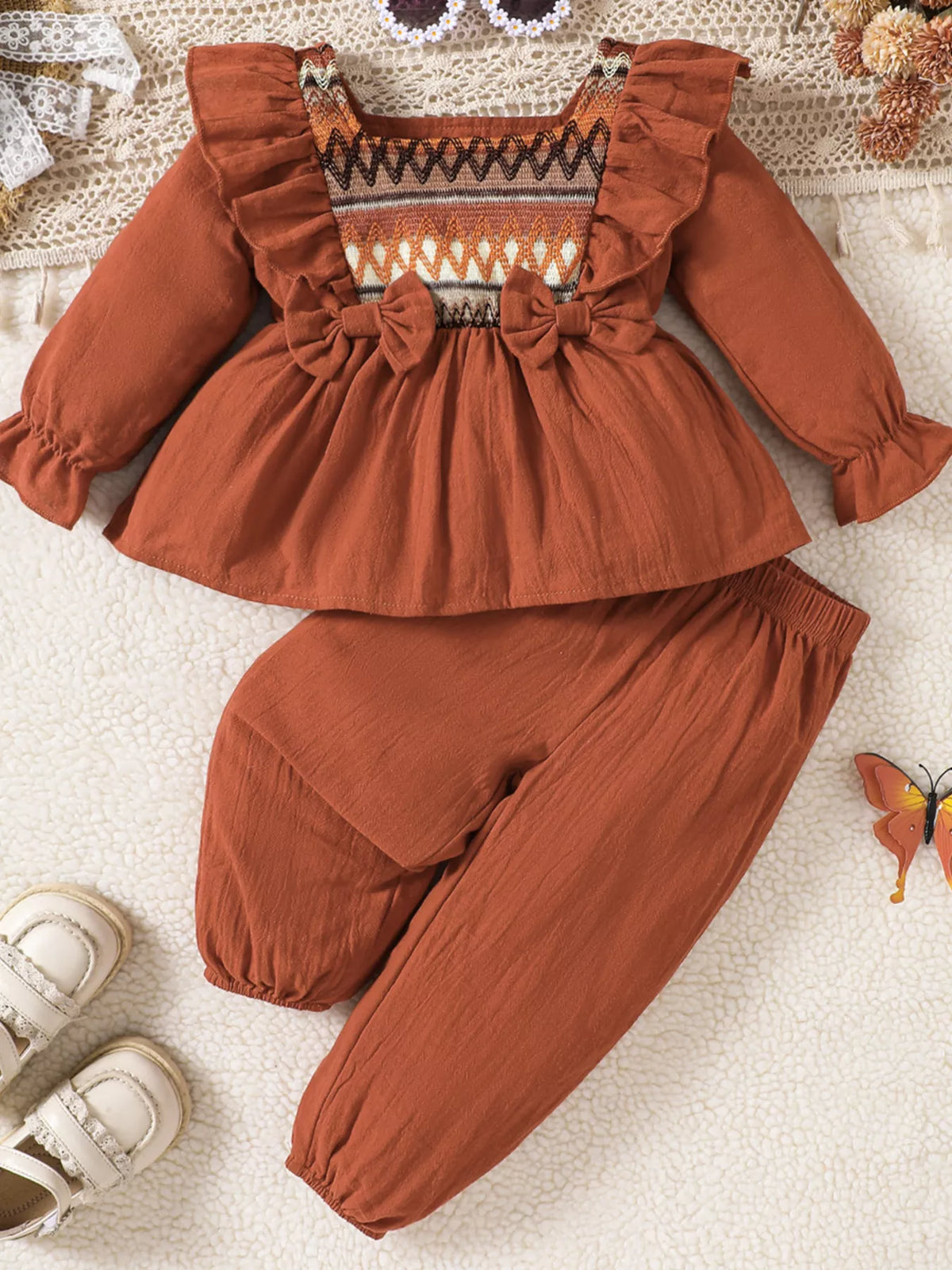 Children's Bow Long Sleeve Blouse and Pants Set - Lilixa.store