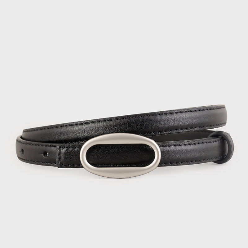 Oval Buckle Skinny Leather Belt - Lilixa.store