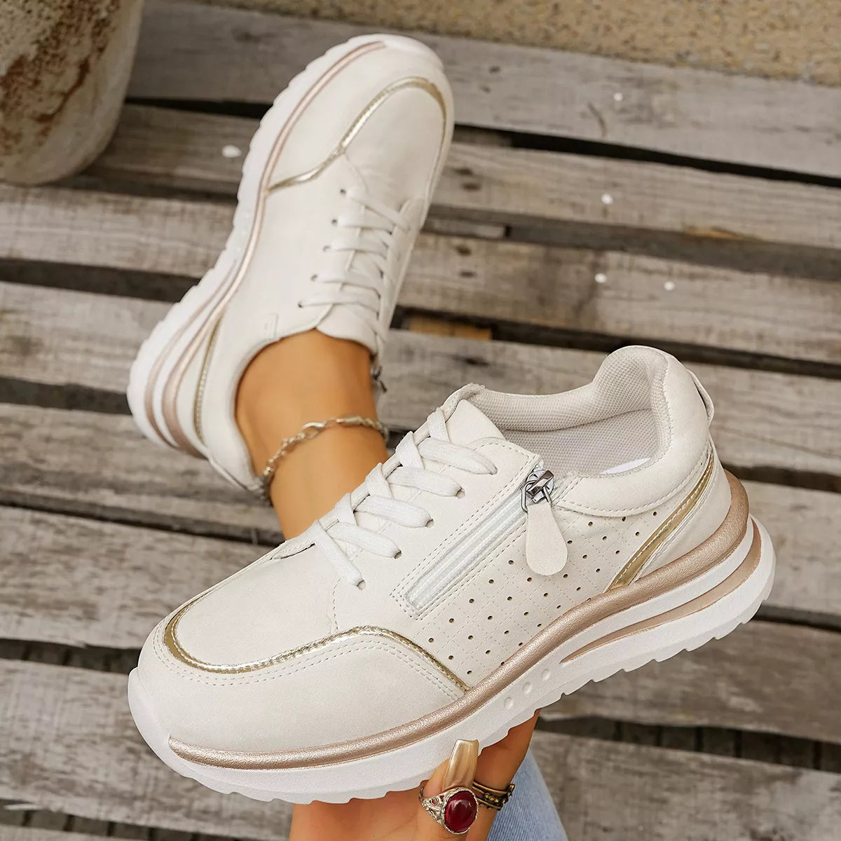 Round Toe Lace Up Sneakers - Lilixa.store