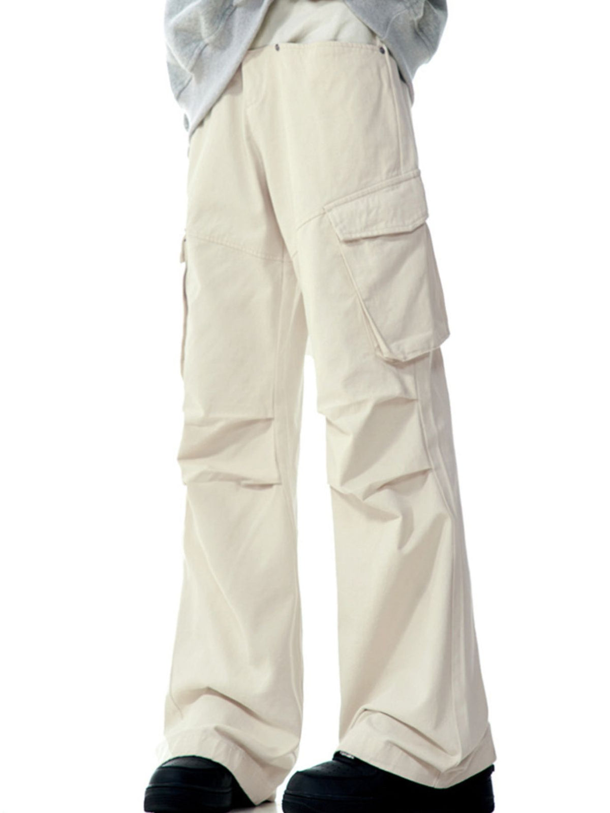 Men's Wide Leg Cargo Pants in Cream, view 2