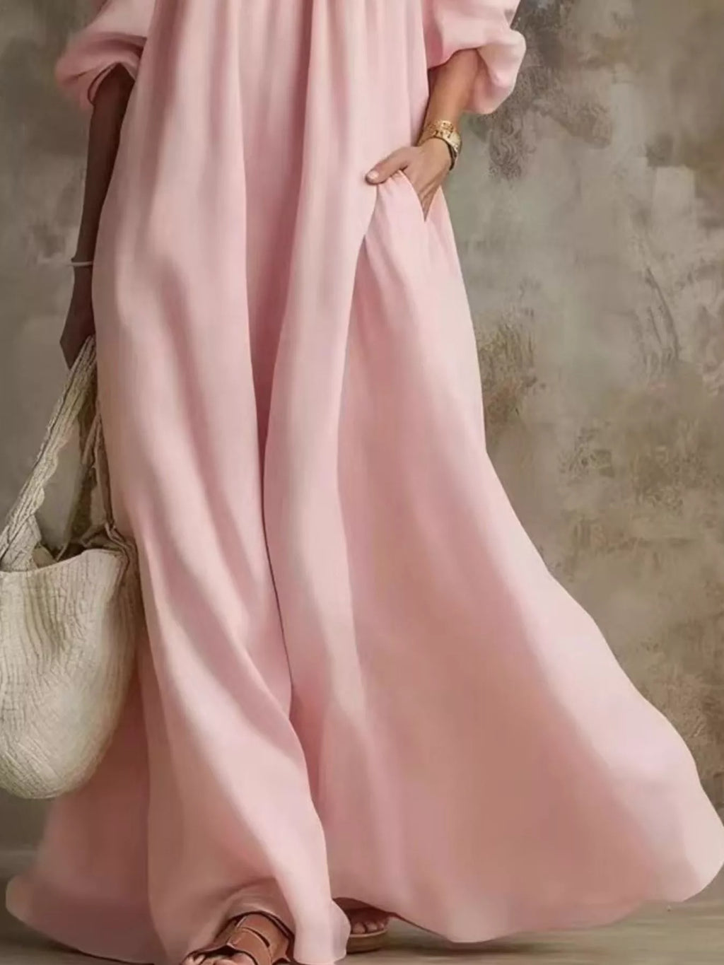 Full Size Cold-Shoulder Linen Maxi Dress Plus Size - Lilixa.store