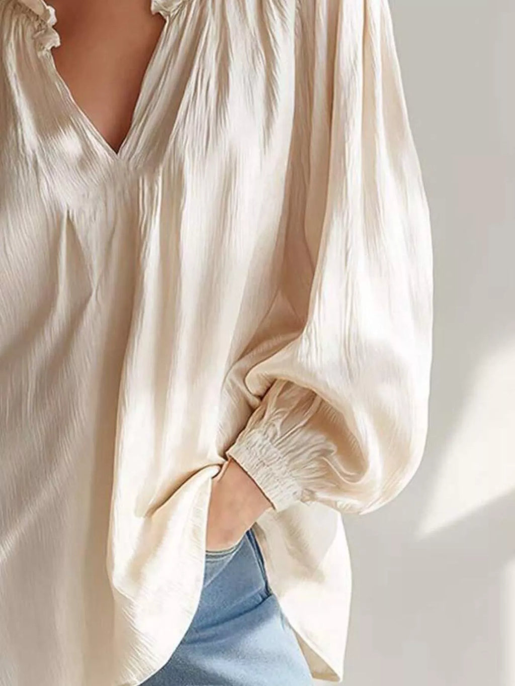Ruffle Trim Long Sleeves Blouse - Lilixa.store