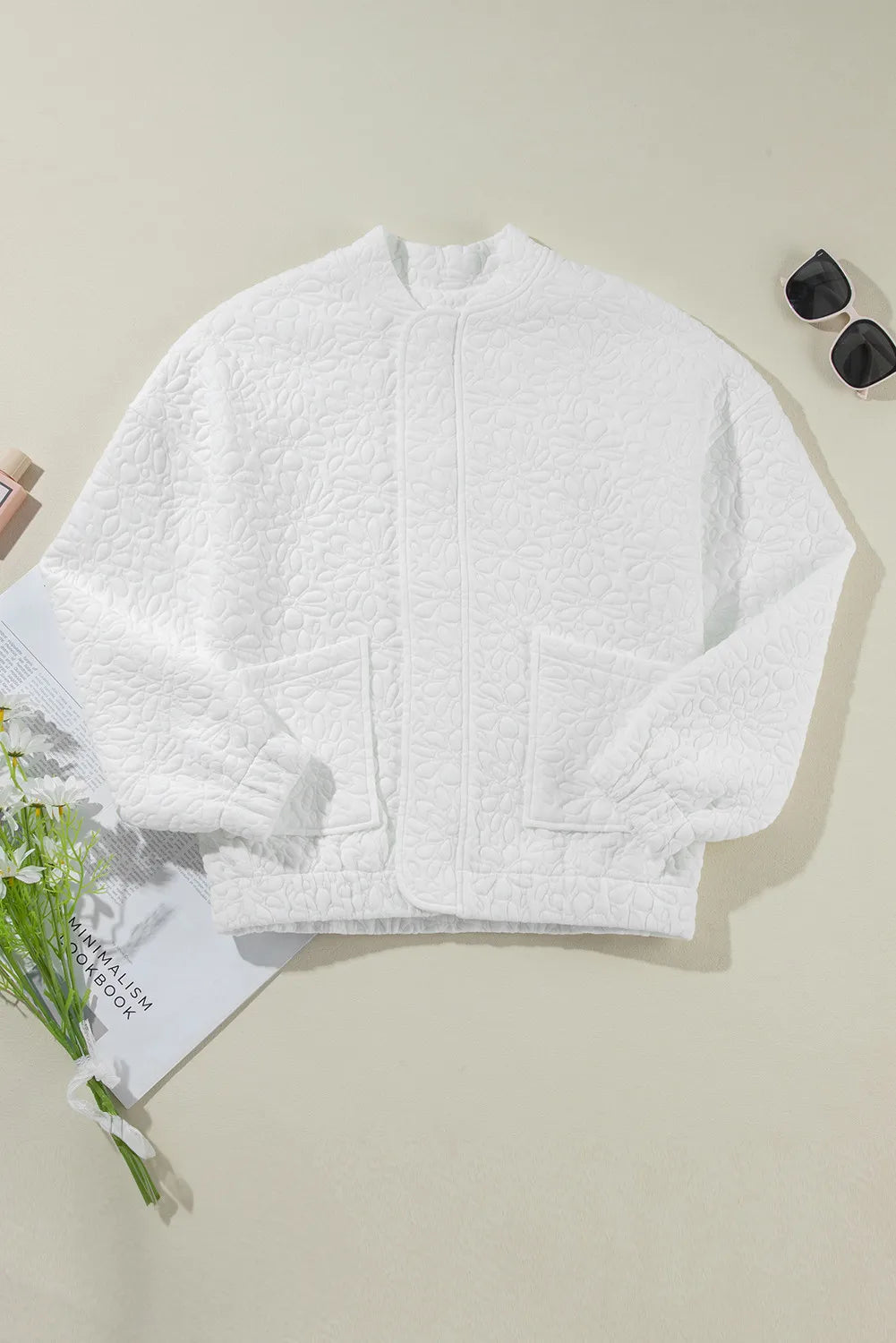 Baseball Collar Floral Quilted Jacket, view 6