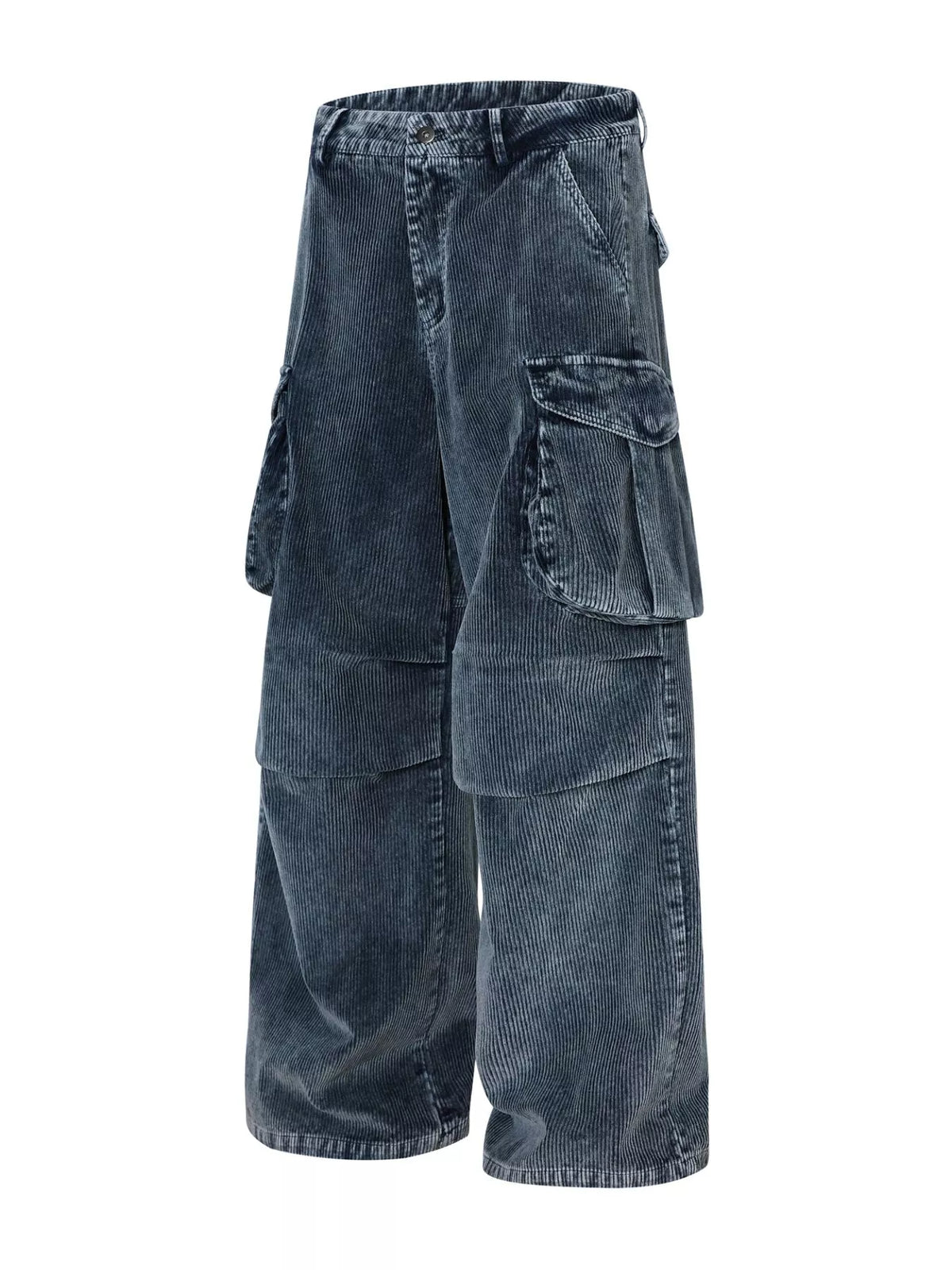 Men's Corduroy Cargo Pants with Multiple Pockets in Blue, view 2