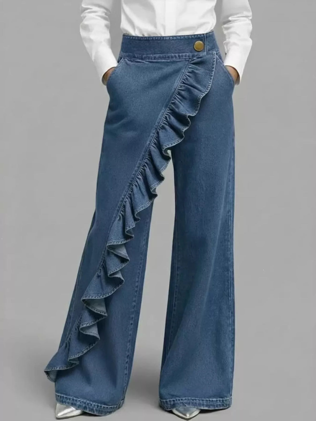 Full Size Ruffled Wide-Leg Jeans Plus Size