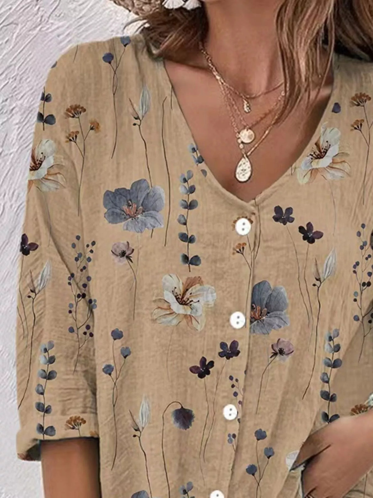 Floral Print V-Neck Button-Down Shirt - Lilixa.store
