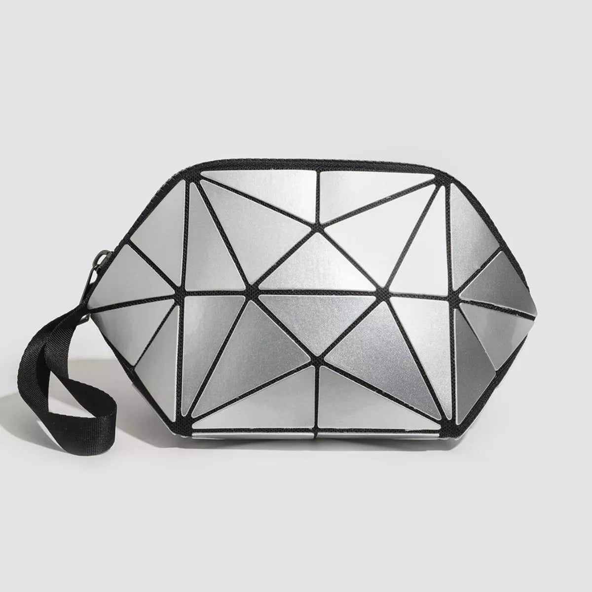 Geometric Metallic Silver Clutch with Modern Origami Design, view 4