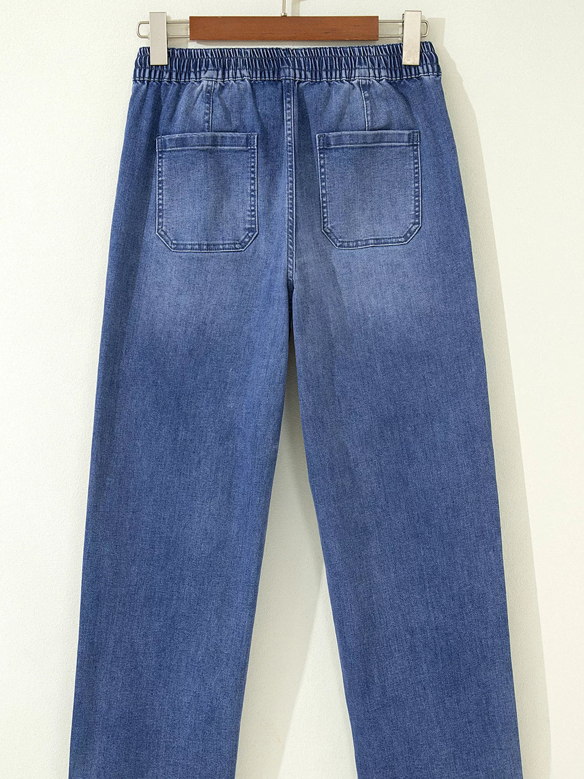 Drawstring Waist Ankle Length Casual Jeans Regular Fit Pocket Detail Jeans - Lilixa.store