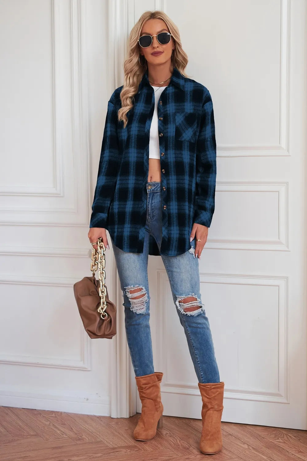 Plaid Button Up Dropped Shoulder Outerwear - Lilixa.store