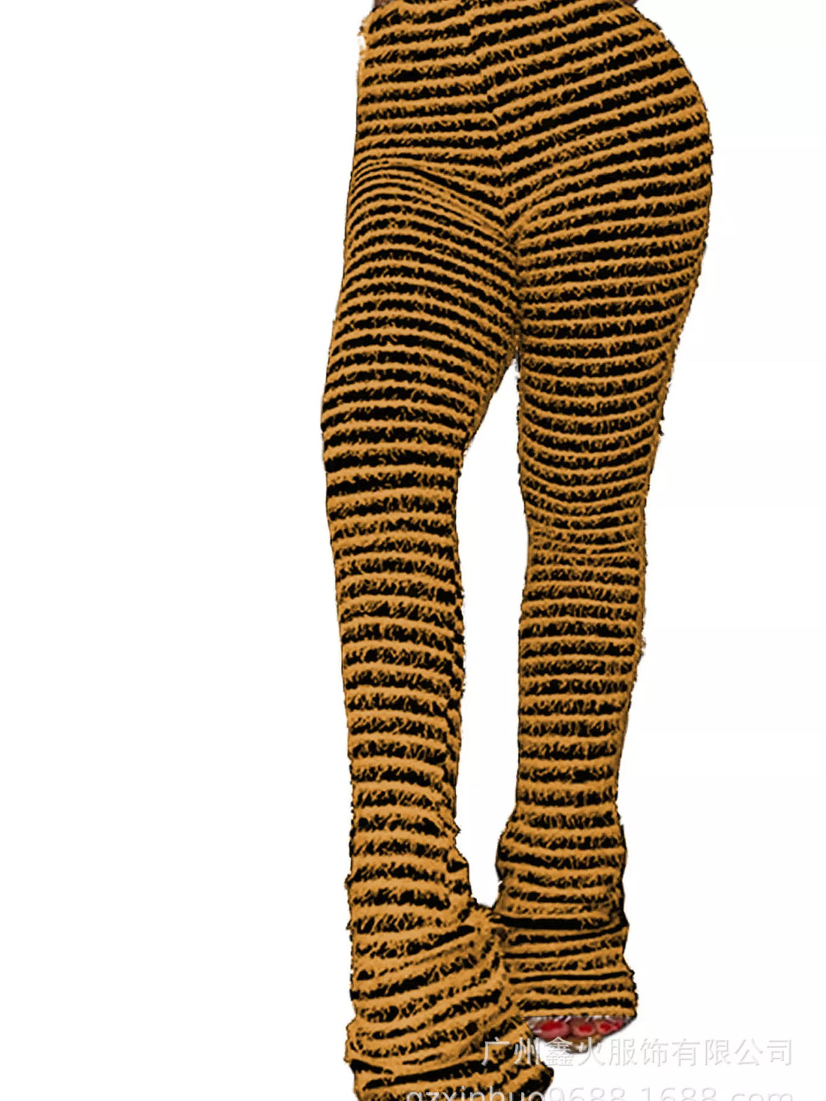 Striped Fuzzy Textured Knit Pants in Orange