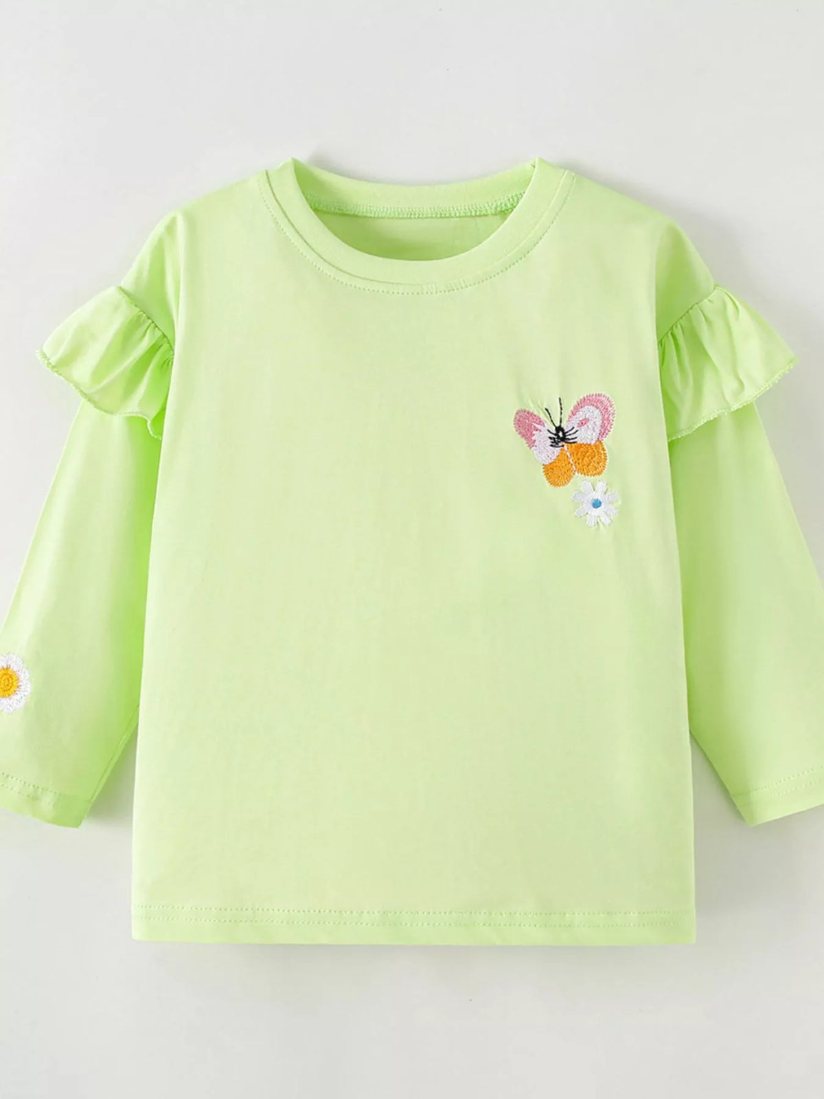 Children's Butterfly Embroidered Ruffled Long Sleeve T-Shirt - Lilixa.store
