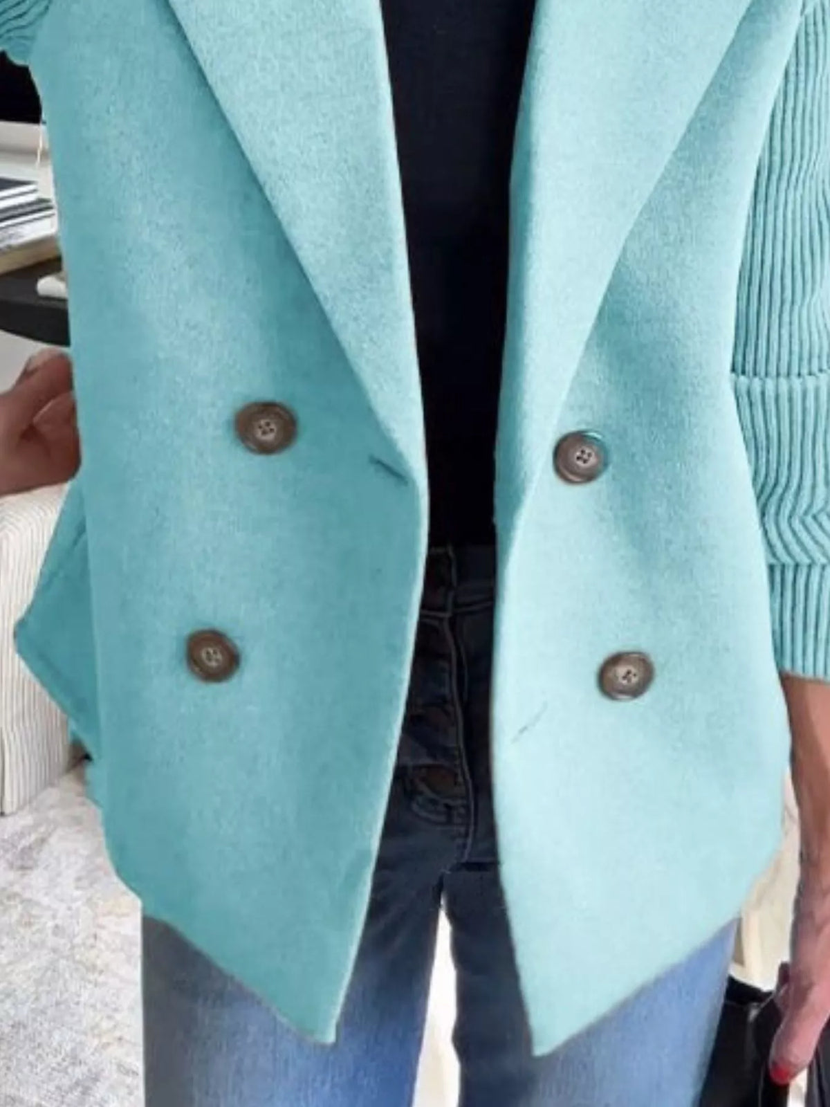 Full Size Knit Sleeve Double-Breasted Outerwear Plus Size, view 16