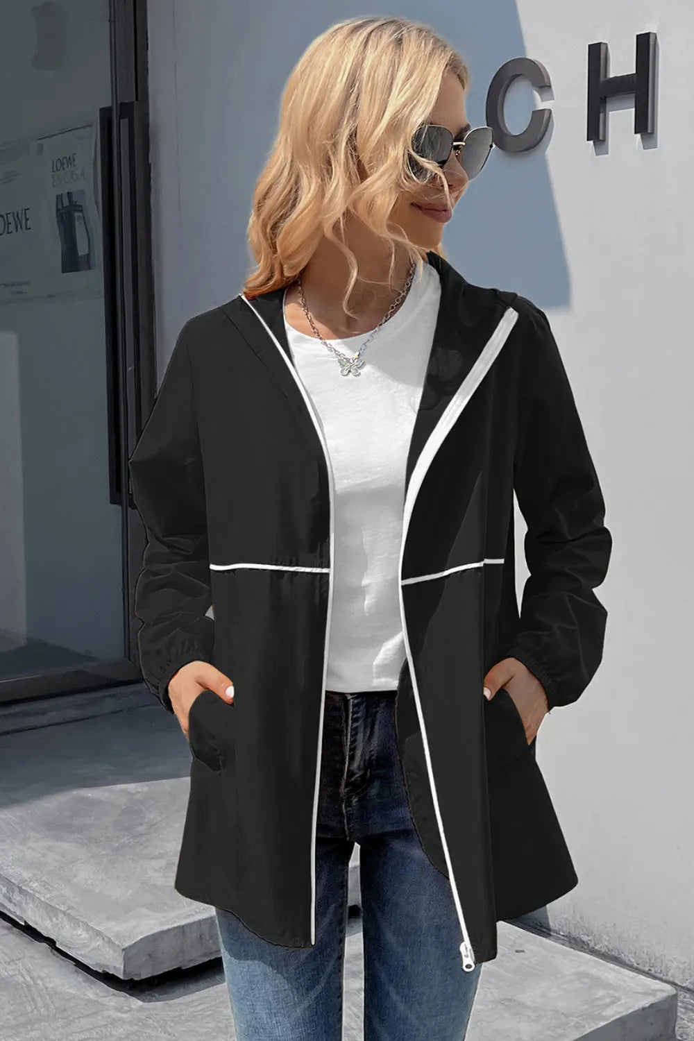 Ivy Lane Zip Up Long Sleeve Hooded Watertight Jacket, view 5