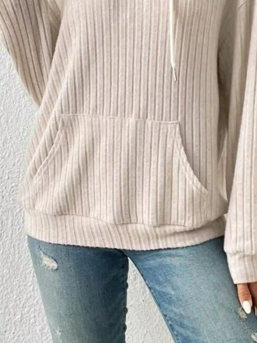 Ribbed Knit Long Sleeve Hoodie - Lilixa.store