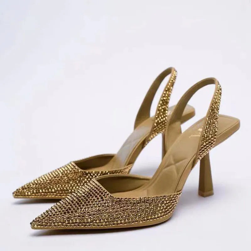 Rhinestone Slingback High Heel Pumps - Lilixa.store