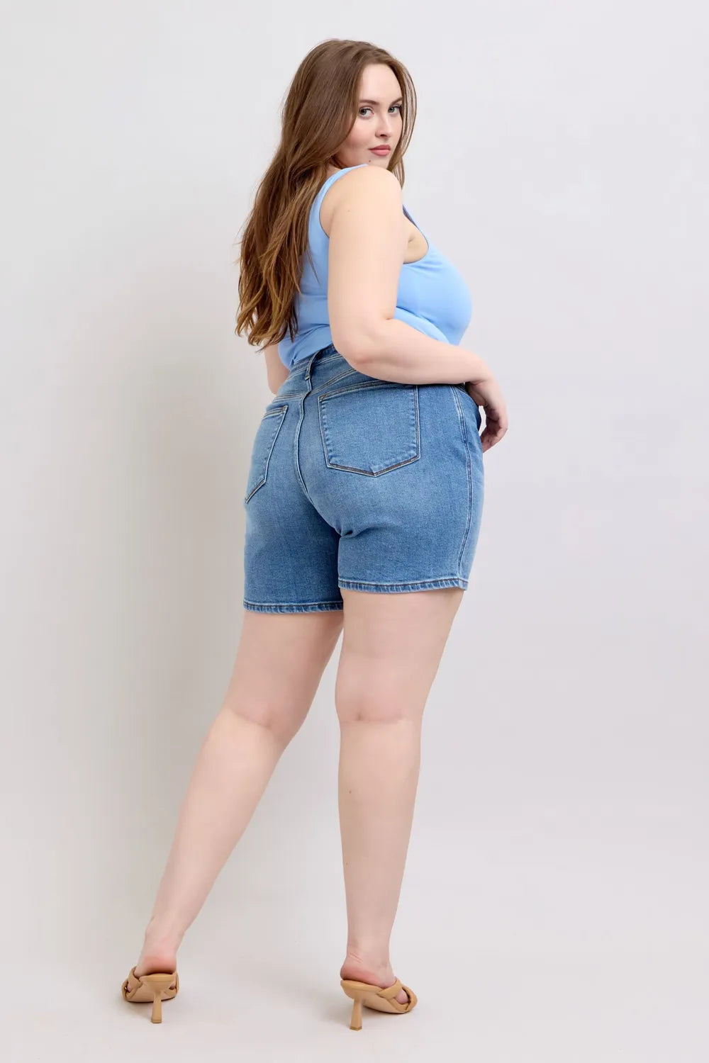 Judy Blue Full Size 2 Button Denim Shorts with Pockets Plus Size - Lilixa.store