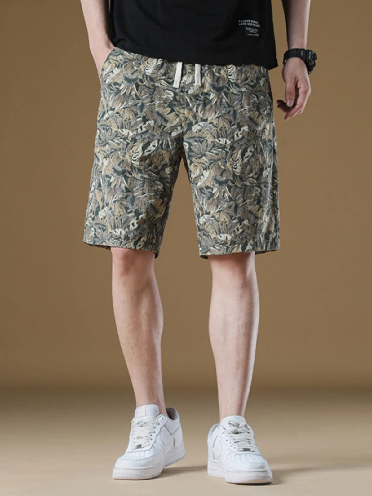 Men's Plus Size Drawstring Printed Wide-Leg Shorts, view 3