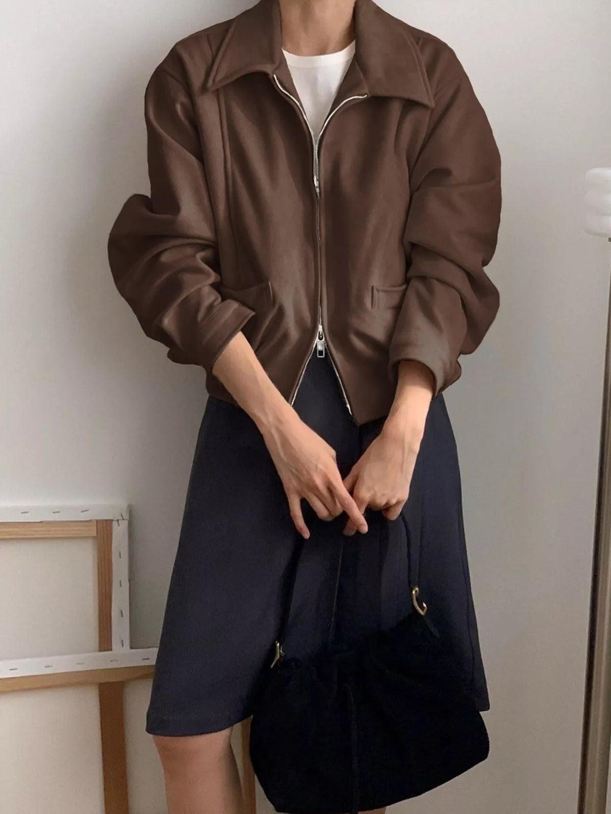 Zip Up Long Sleeve Jacket in Brown, view 8