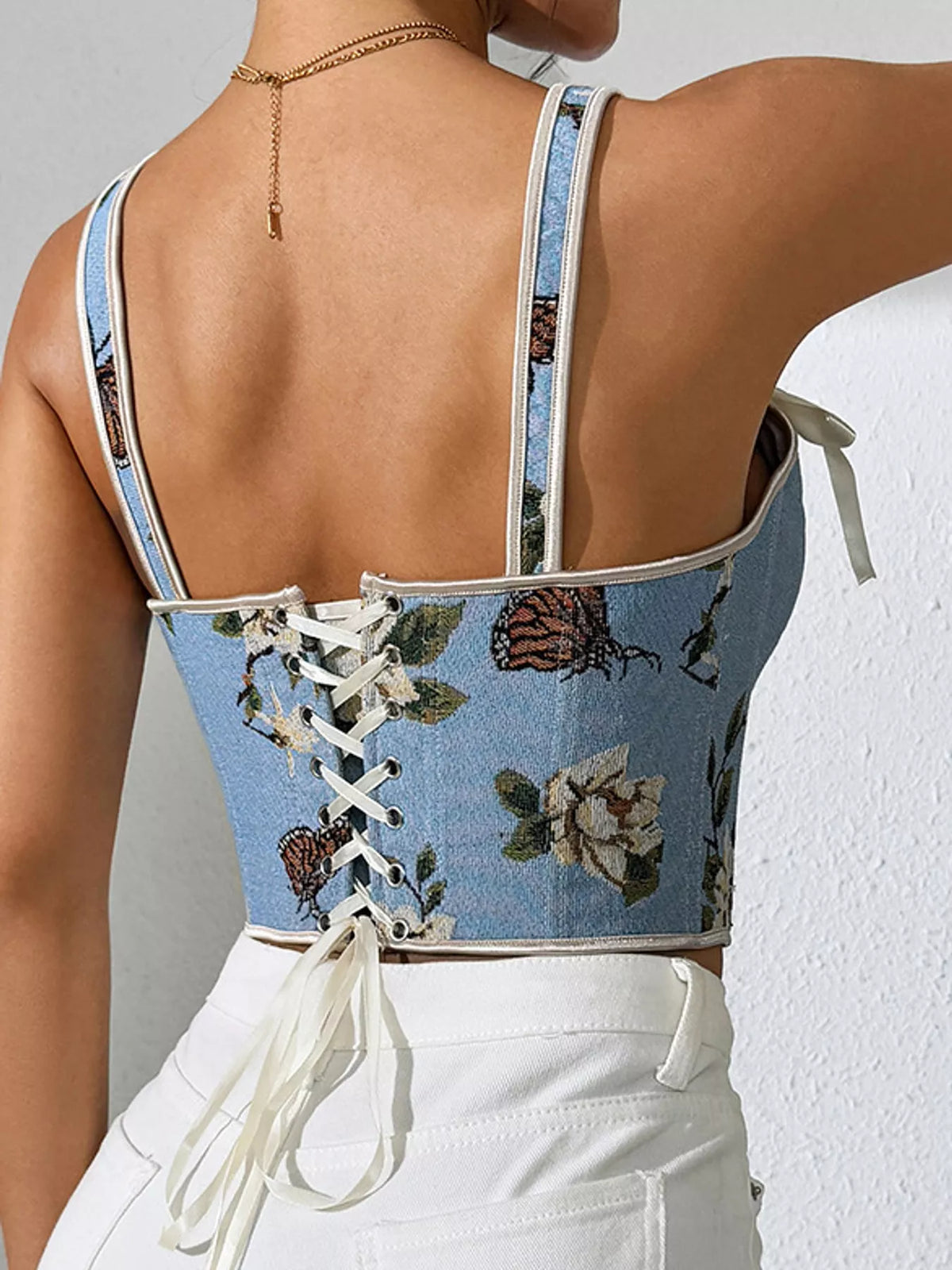 Floral Lace Up Back Tank, view 6