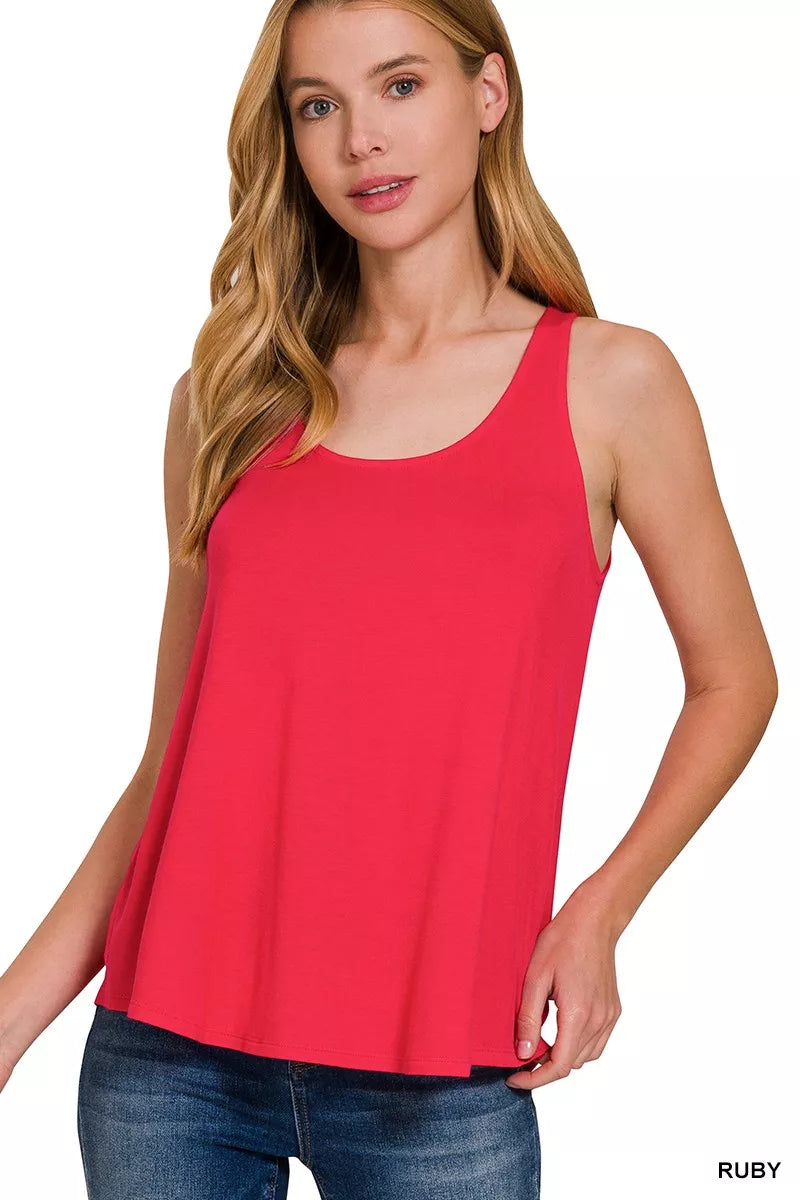 Zenana Flowy Hem Rayon Sleeveless Tank Top - Lilixa.store