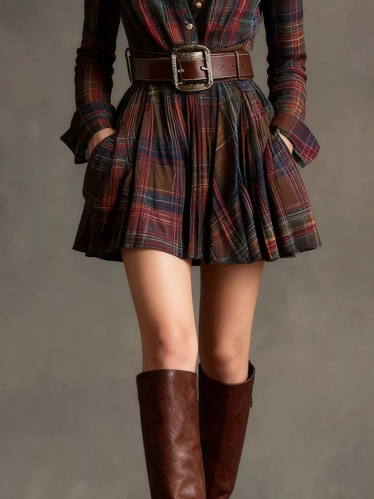 Full Size Plaid Long Sleeve Shirt Dress Plus Size - Lilixa.store