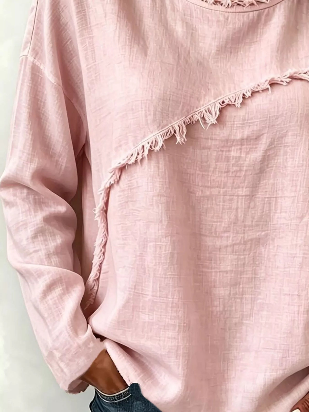 Frayed Hem Dropped Shoulder Blouse - Lilixa.store