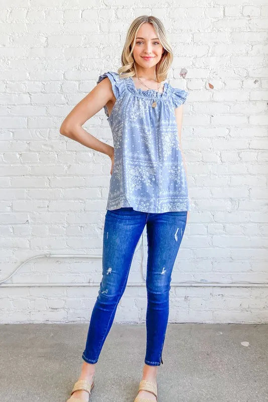 And The Why Boho Print Ruffle Baby Doll Tank Top - Lilixa.store