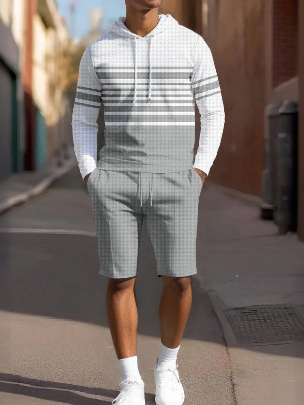 Men's Full Size Striped Hoodie & Shorts Casual Set Plus Size - Lilixa.store