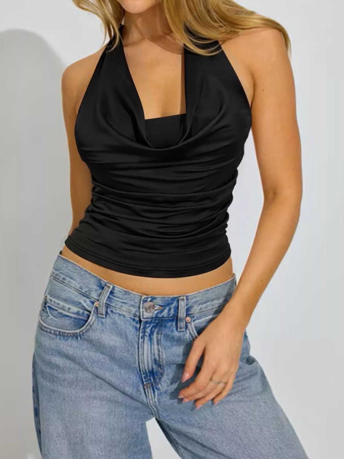 Halter Neck Ruched Cami - Lilixa.store