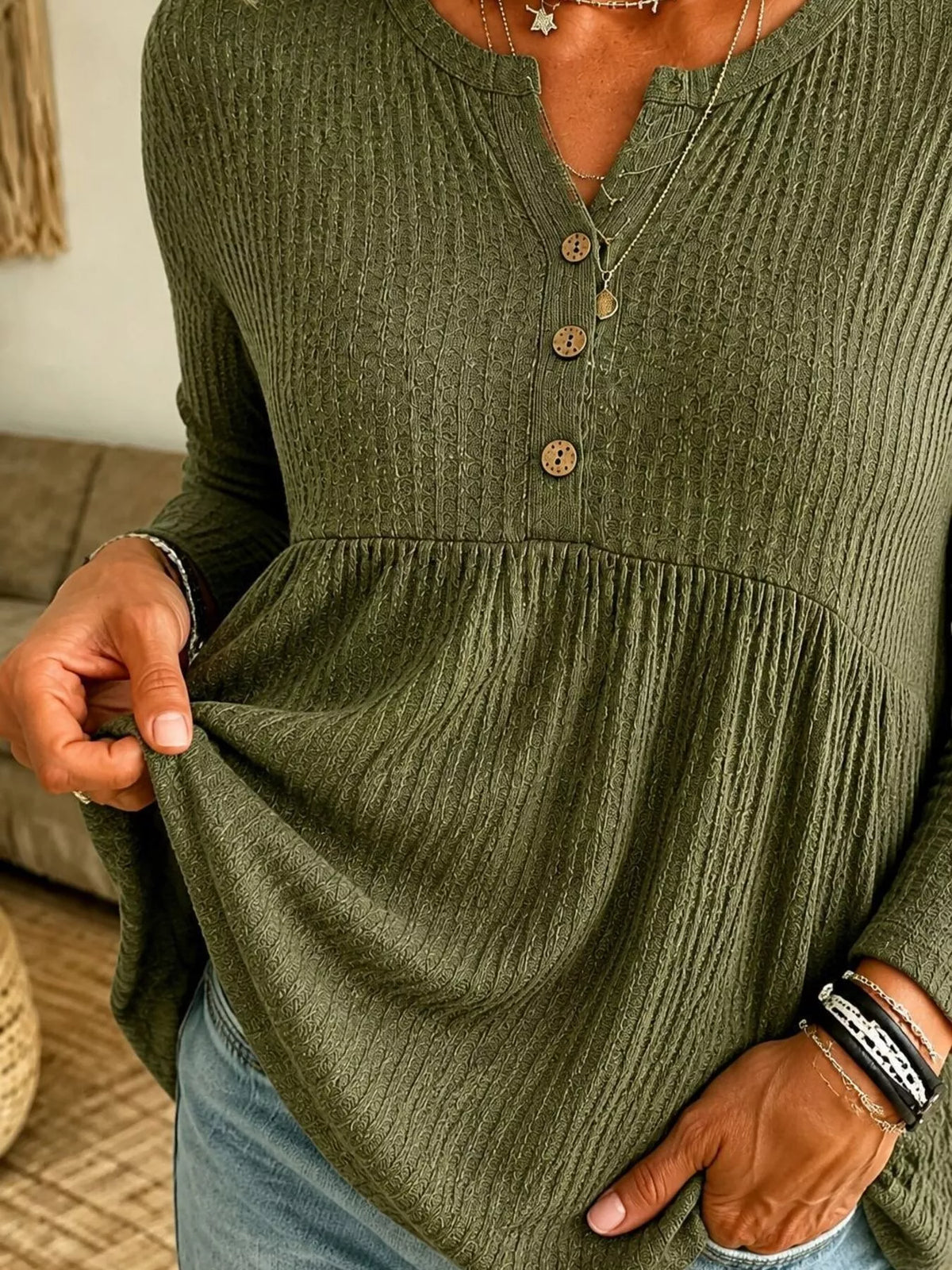 Button Detail Knitted Casual Top - Lilixa.store