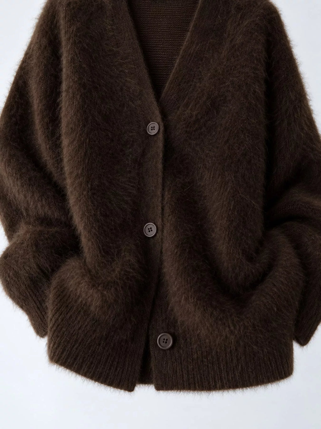 Fuzzy V-Neck Button-Down Cardigan, view 16