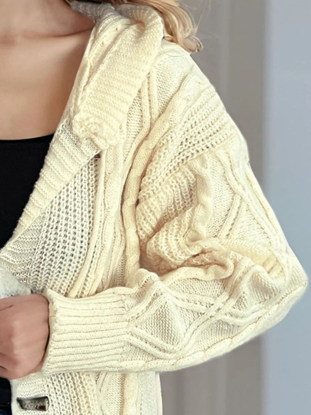 Cable-Knit Long Sleeve Hooded Cardigan - Lilixa.store