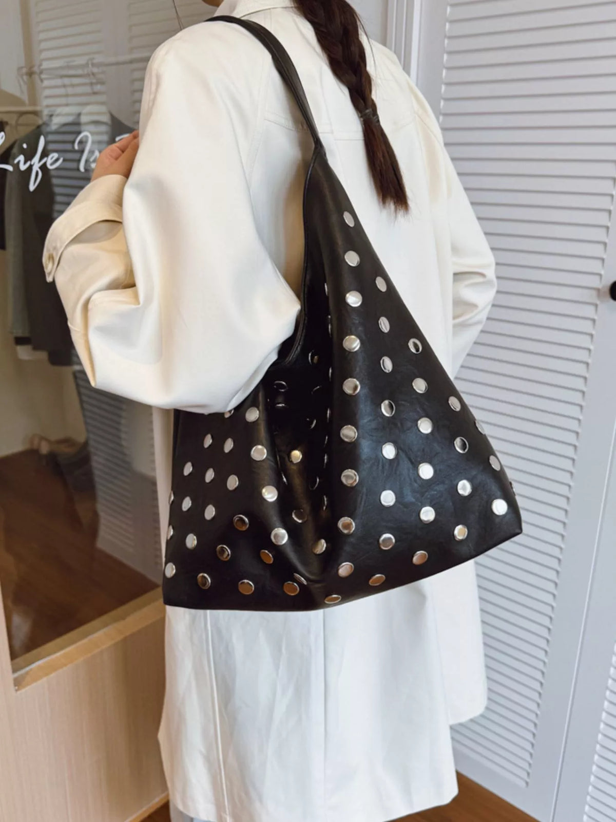 Studded Hobo Shoulder Bag - Lilixa.store