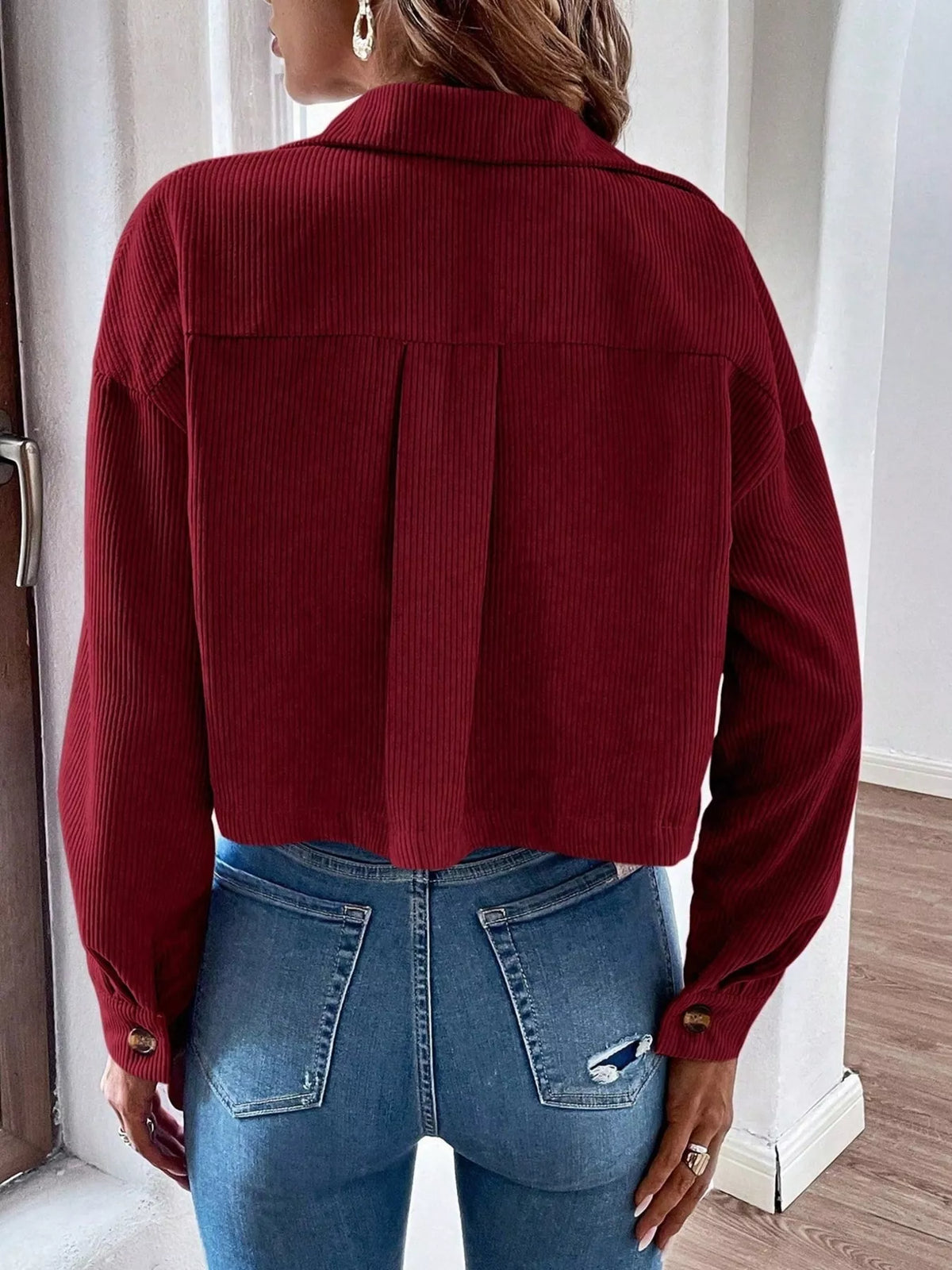 Cropped Corduroy Button-Down Jacket