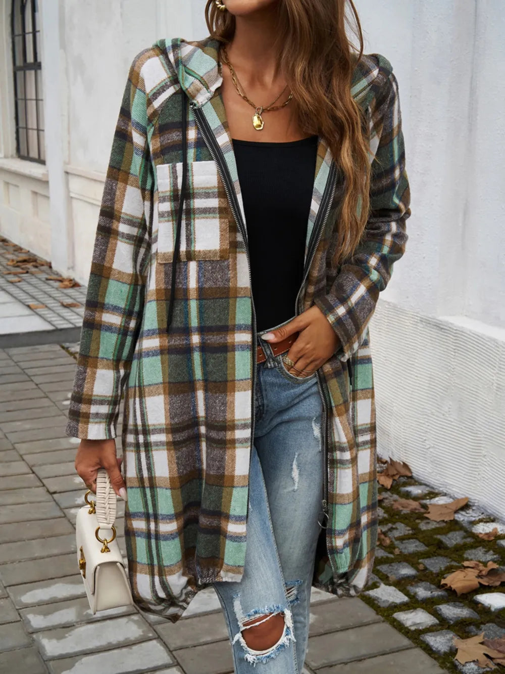 Devine Plaid Zip Up Hooded Coat - Lilixa.store