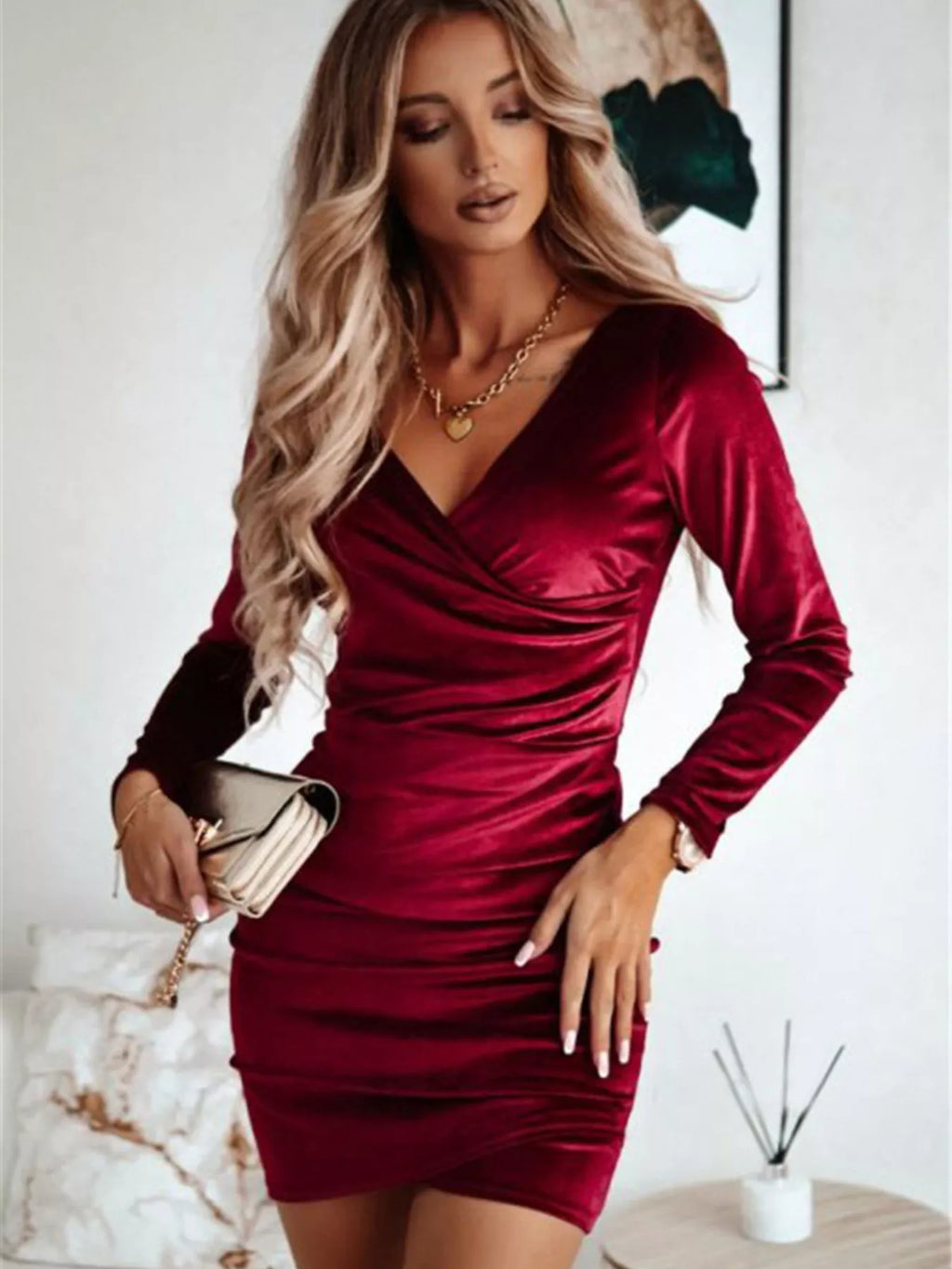 Velvet Ruched Bodycon Mini Dress - Lilixa.store