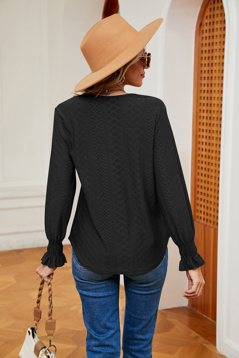 Contrast Flounce Sleeve Blouse, view 10