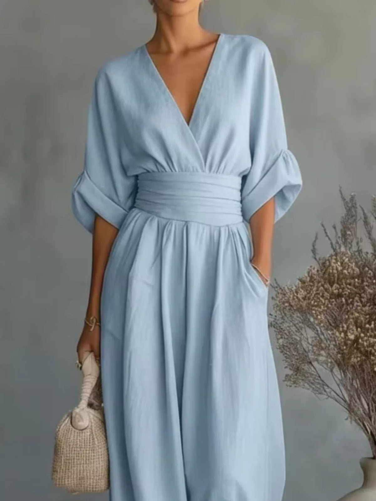 Full Size Half Sleeve Wide-Leg Jumpsuit Plus Size - Lilixa.store