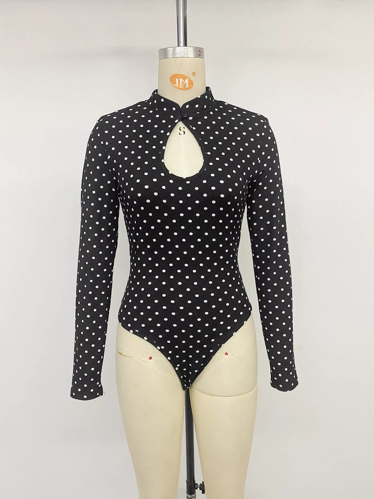 Polka Dot Cutout Long Sleeve Bodysuit - Lilixa.store