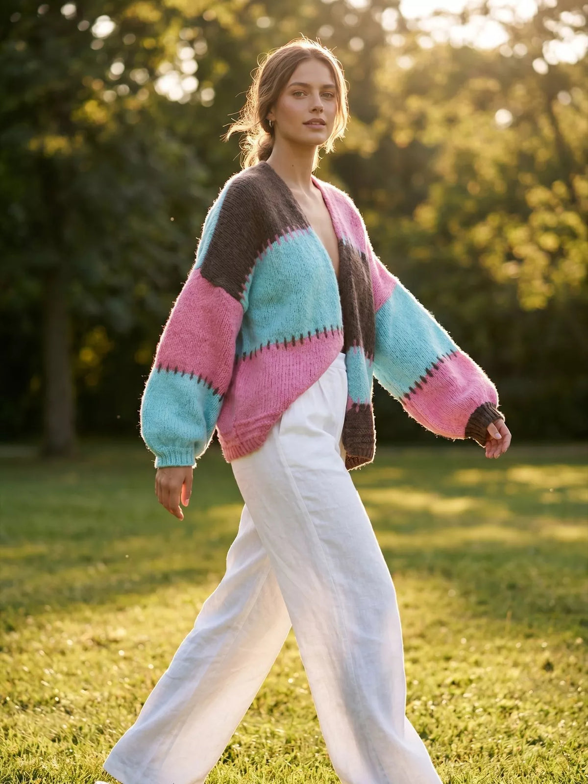 Color-Block V-Neck Cardigan, view 14