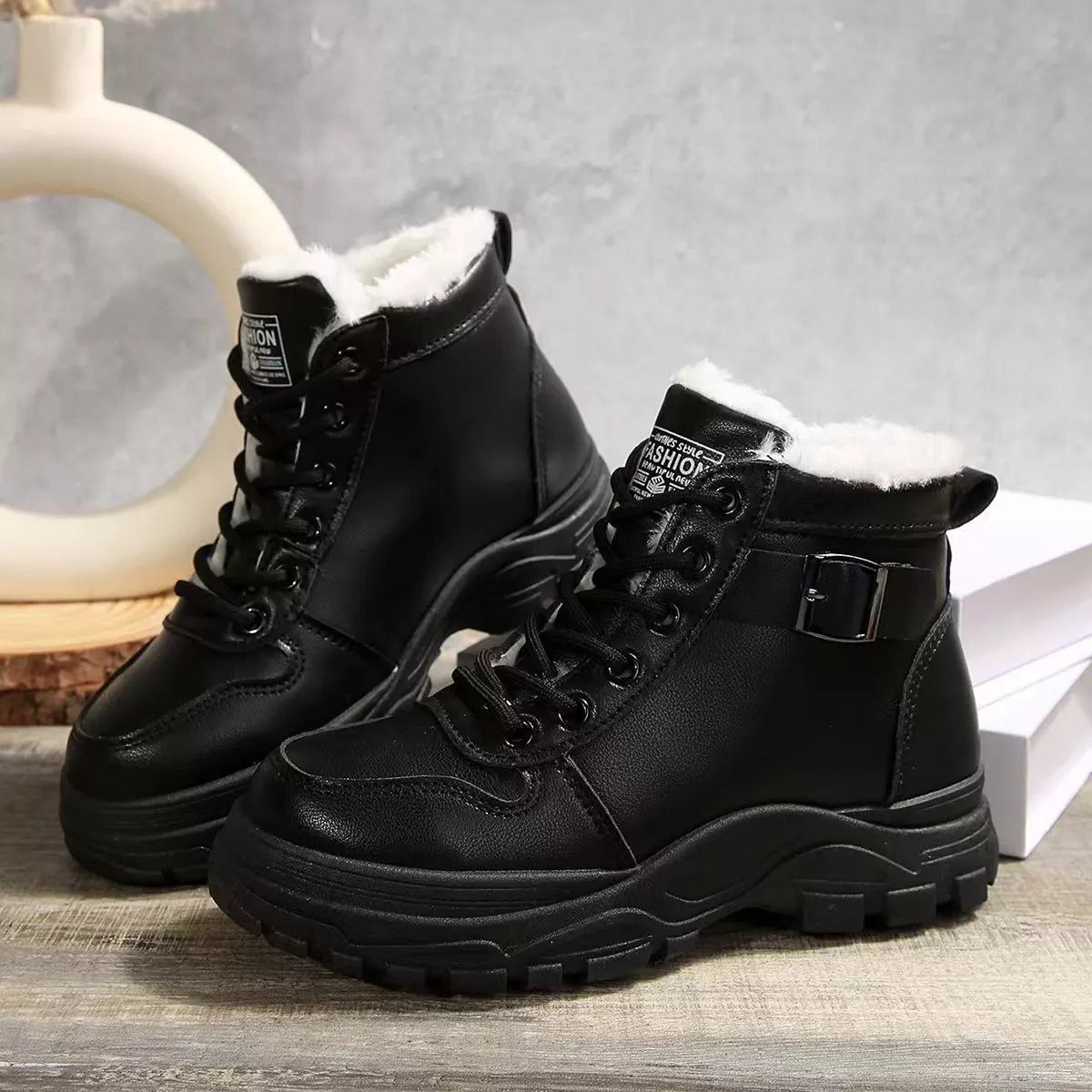 Lace-Up Ankle Boots with Buckle Detail - Lilixa.store